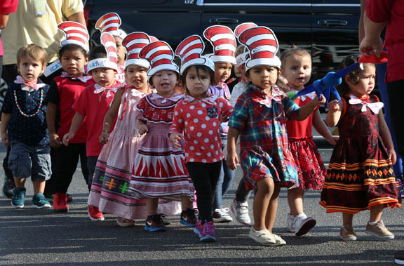 Decked out in Cat in the Hat gear, Hollywood preschoolers march to the Dr. Seuss breakfast March 2. The event coincided with Read Across America Day, created by the National Education Association in 1998 as a reading motivation and awareness program for children.