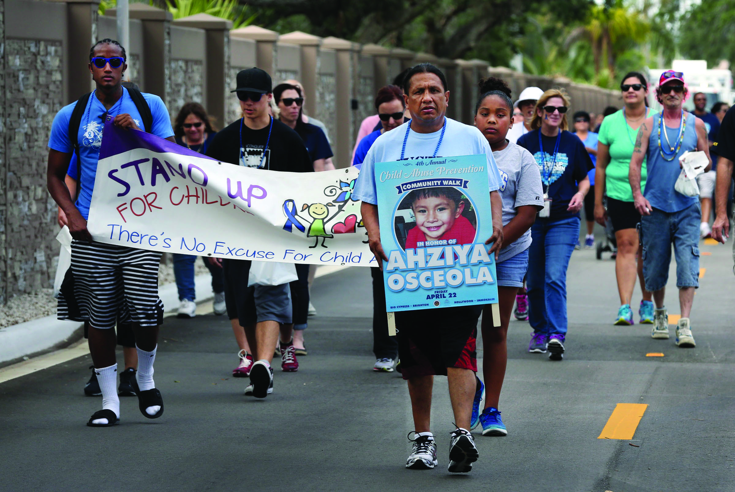 Tribal citizens and friends demonstrate on the Hollywood Reservation April 22 to stand up for children and against child abuse. Since 1983, April has been designated National Child Abuse Prevention Month for communities to work together to prevent abuse and neglect, and promote the well-being of children and families. 