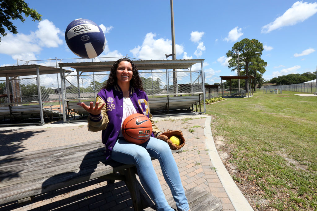Cheyenne Nunez, shown here on the Brighton Reservation, juggled three varsity sports and academics for four years at Okeechobee High School. 