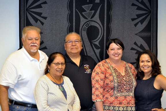 The AIGC newly installed board consists of Rose Graham (Diné) as Board president, Joel Frank Sr. (Seminole), center, as vice president and Steve Stallings (Rincon Band of Luiseno Indians) as secretary-treasurer, Stacy Leeds (Cherokee), Danna Jackson (Confederated Salish and Kootenai Tribes), Walter Lamar (Blackfeet, Wichita), Dana Arviso (Diné), and Holly Cook Macarro (Red Lake Band of Ojibwe).
