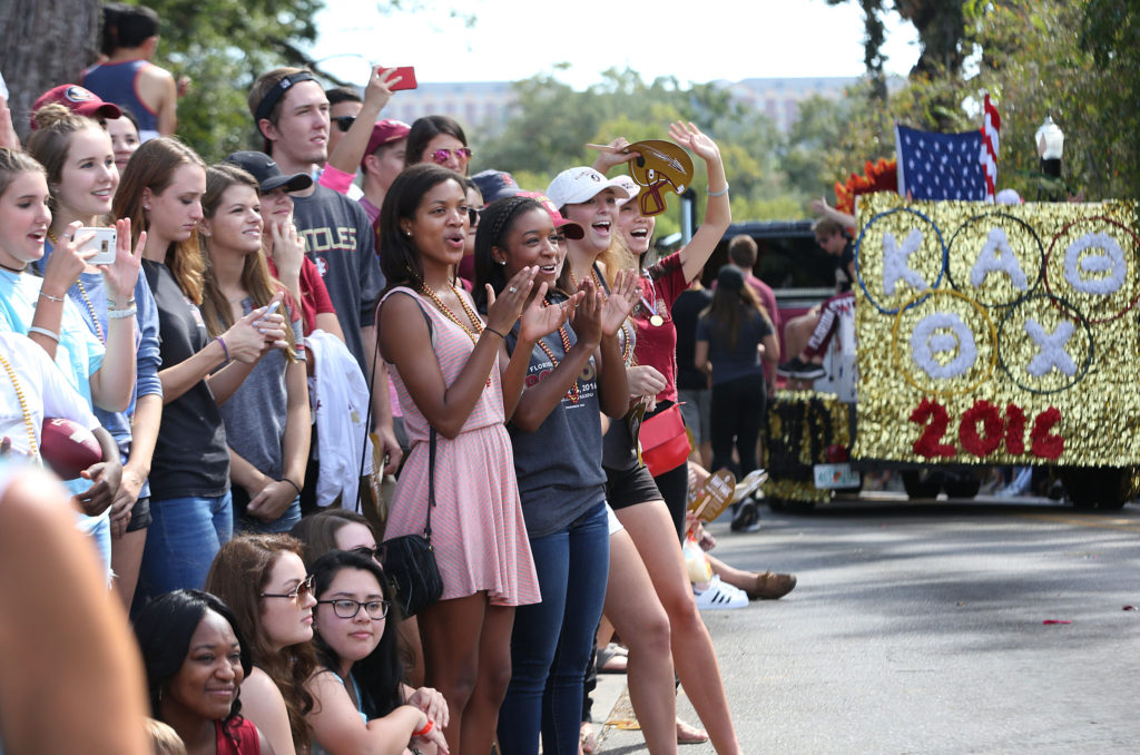 Spectators line the parade route during FSU’s homecoming weekend in Tallahassee