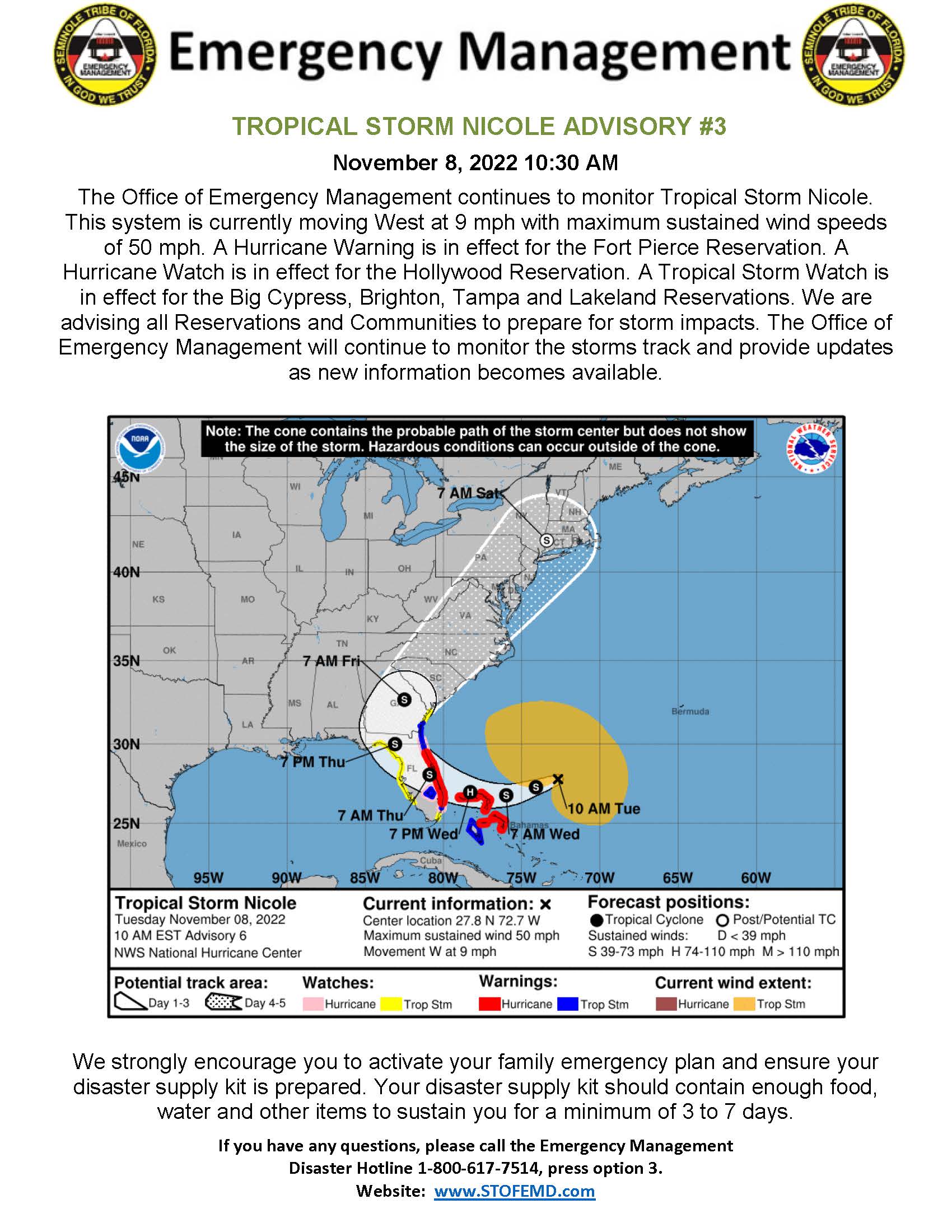 Tropical storm Nicole Advisory 3 • The Seminole Tribune