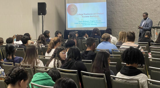 Students attend FSU’s college readiness and student success workshop at the NACAC College Fair on Oct. 22, 2023, in Orlando. (Courtesy photo)