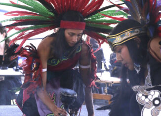 The Aztec Dancers perform on stage during an Earth Day celebration April 17 at the Ah-Tah-Thi-Ki Museum.